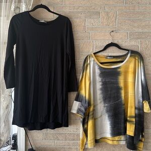 Alembika Bundle Tunic Stretch Shirt Black / Tie Dye Top Textured size 2  L Large